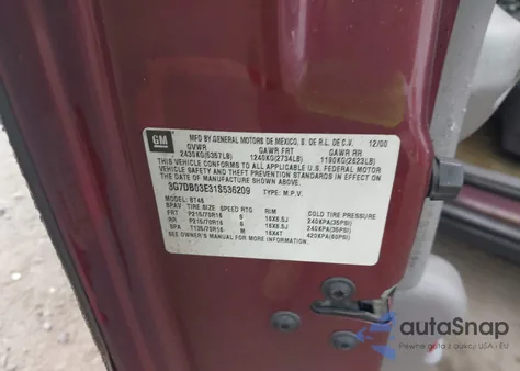 2001 Pontiac Aztek Gt from USA, damaged, VIN 3G7DB03E31S536209